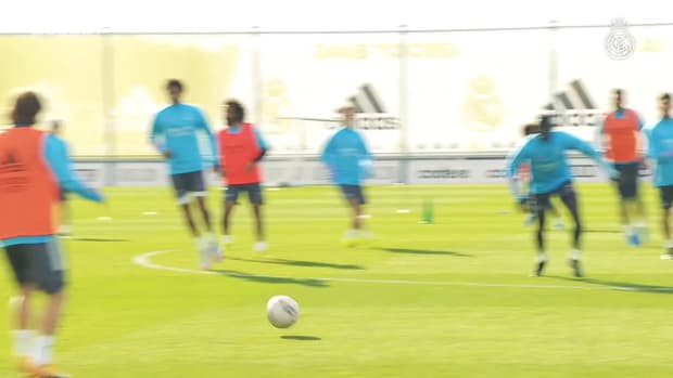 Pressing and ball control drills in the first session at Real Madrid City